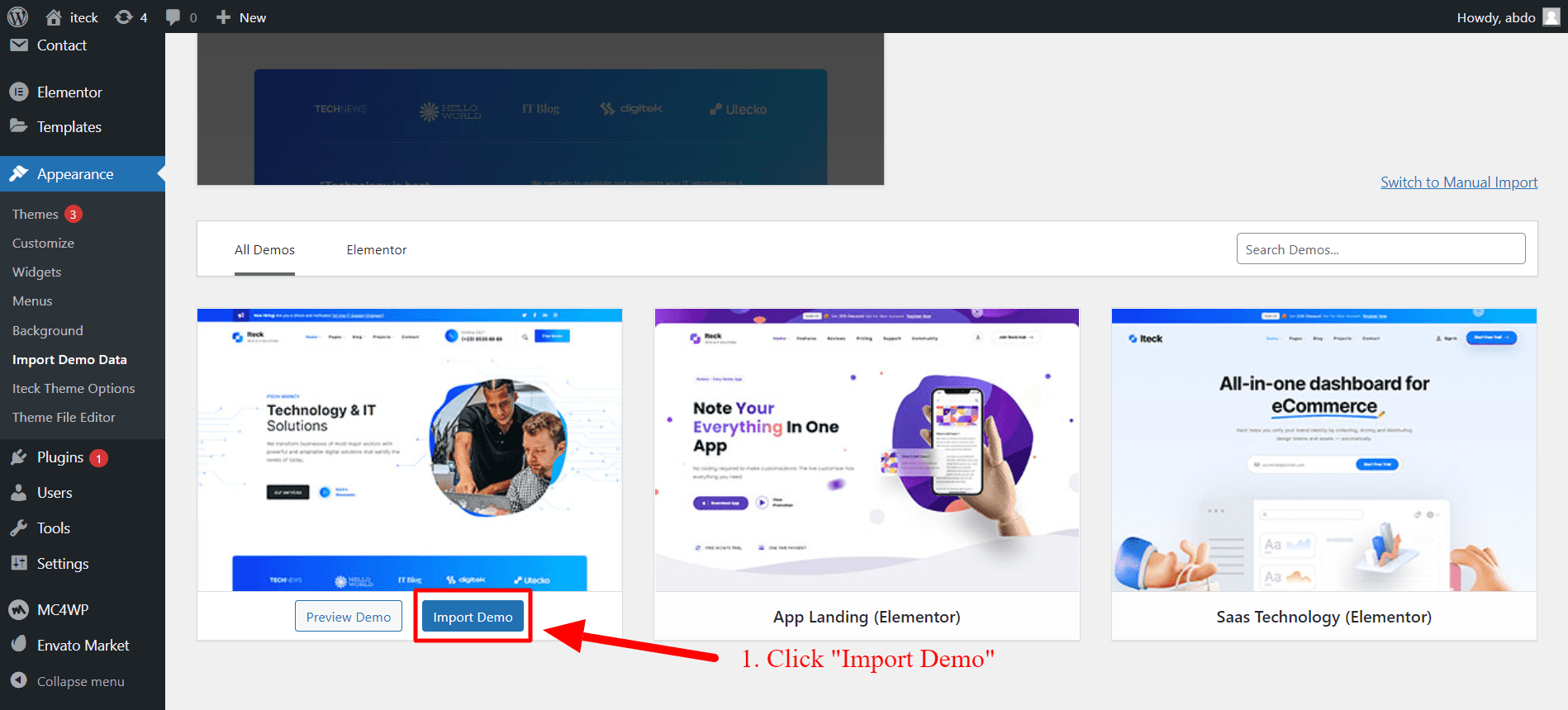 Click on the Import button