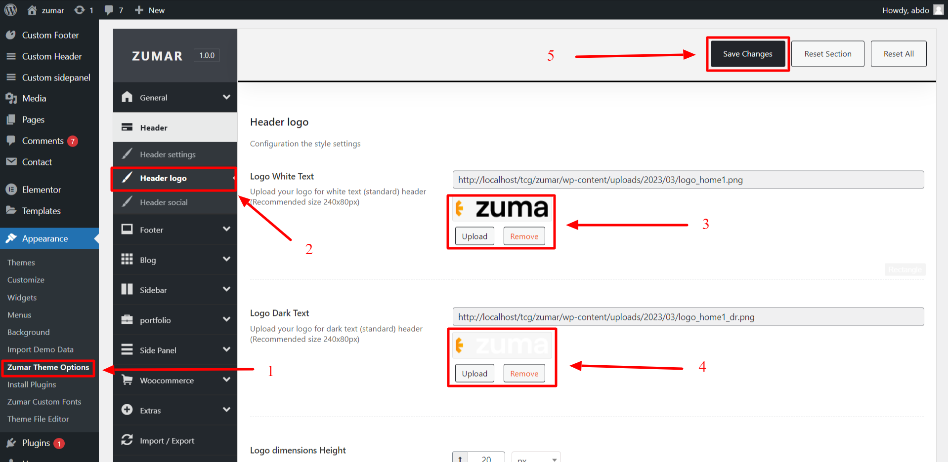 Go to Dashboard > Zumar Theme Options > General > upload your logo from here.